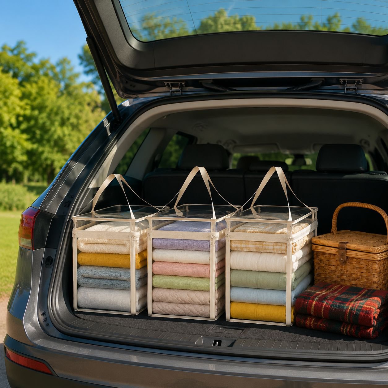 Stackable transparent storage bags for space saving