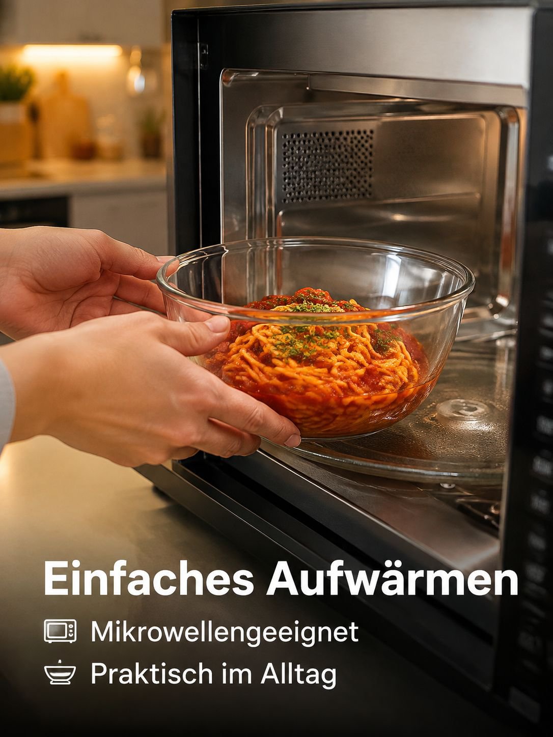 Mikrowellengeeignetes Glasgeschirr für schnelle Zubereitung