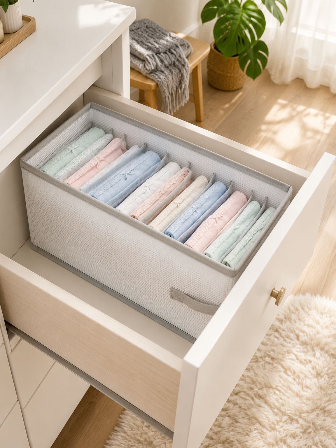 Compact Wardrobe Drawer Organizer Storage Box with multiple compartments