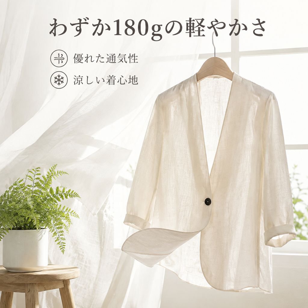 高級感リラックス風リネン半袖ブレザー レディース