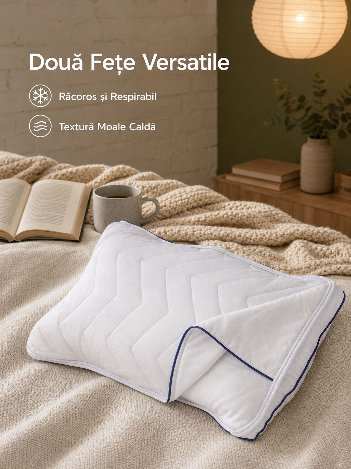 Față de pernă răcoroasă, cu două fețe, pentru vară