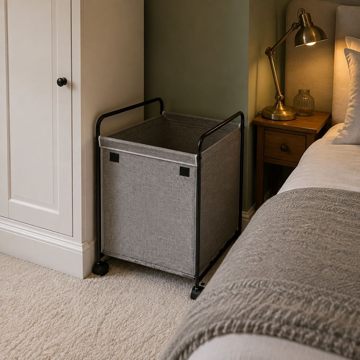Organizing household items with a large storage box