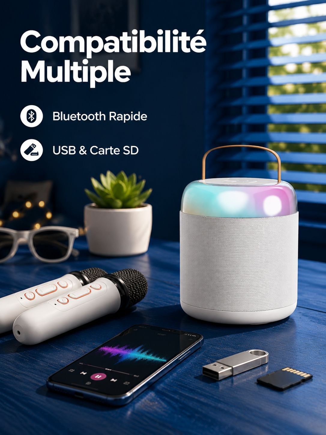 Ensemble de microphone sans fil et enceinte pour karaoké
