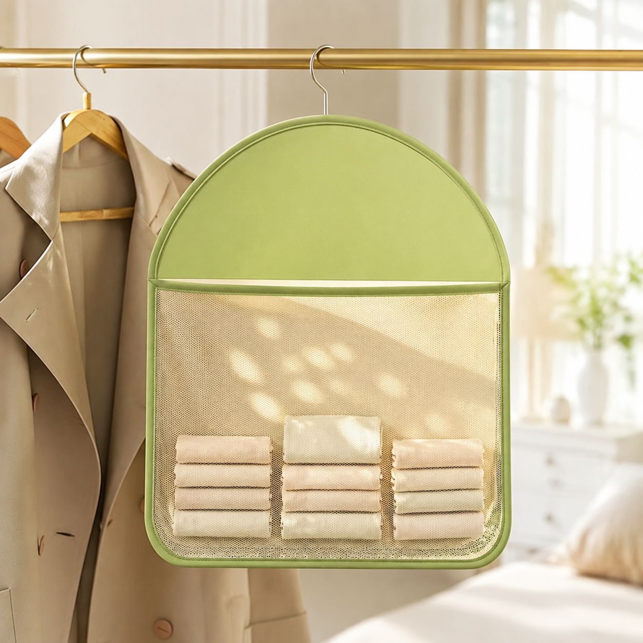 Multi-layer hanging underwear and socks organizer in closet