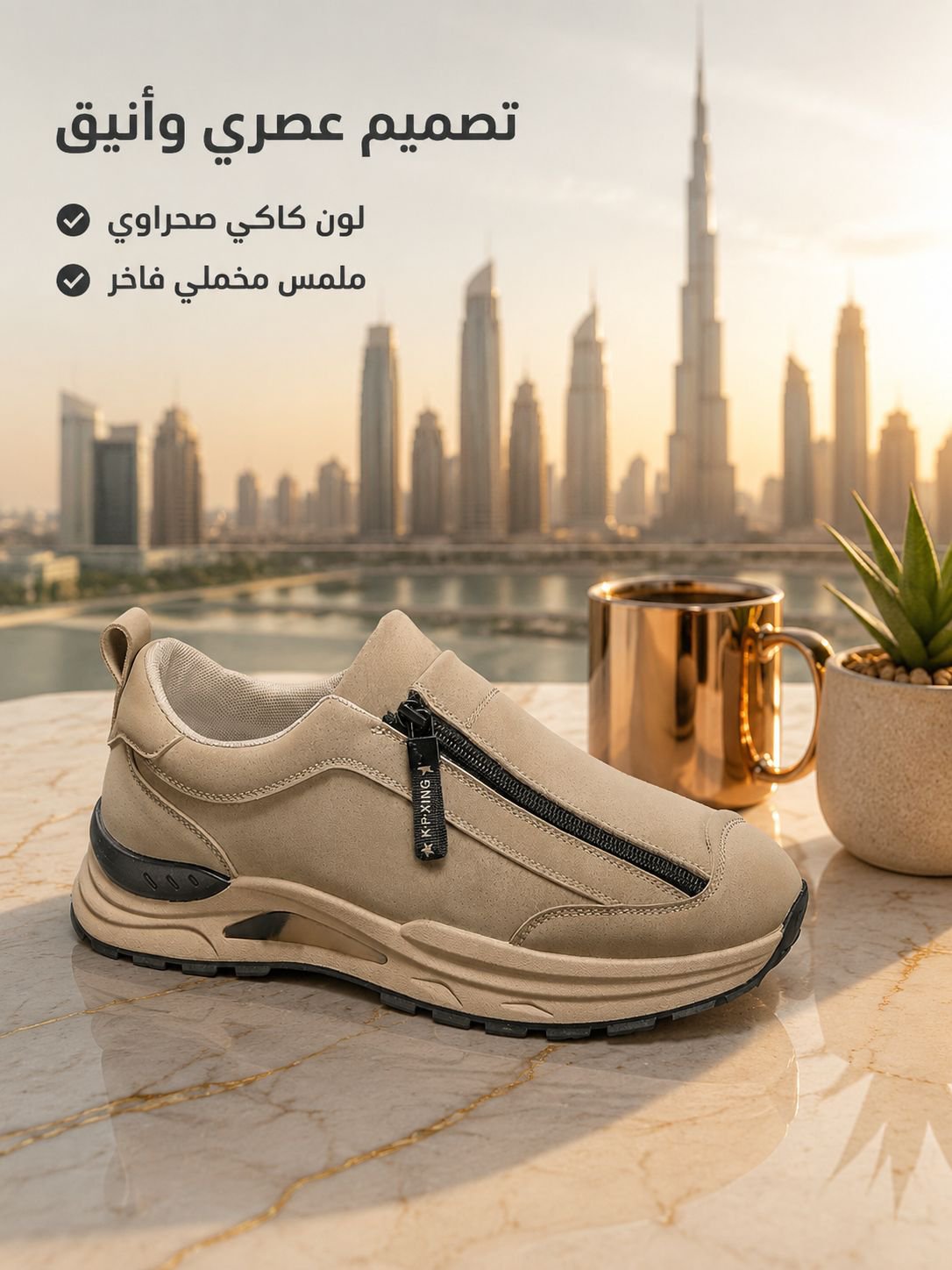 （تصميم بسحاب لسهولة الارتداء والخلع）حذاء رياضي رجالي بنعل مرن وسحاب جانبي