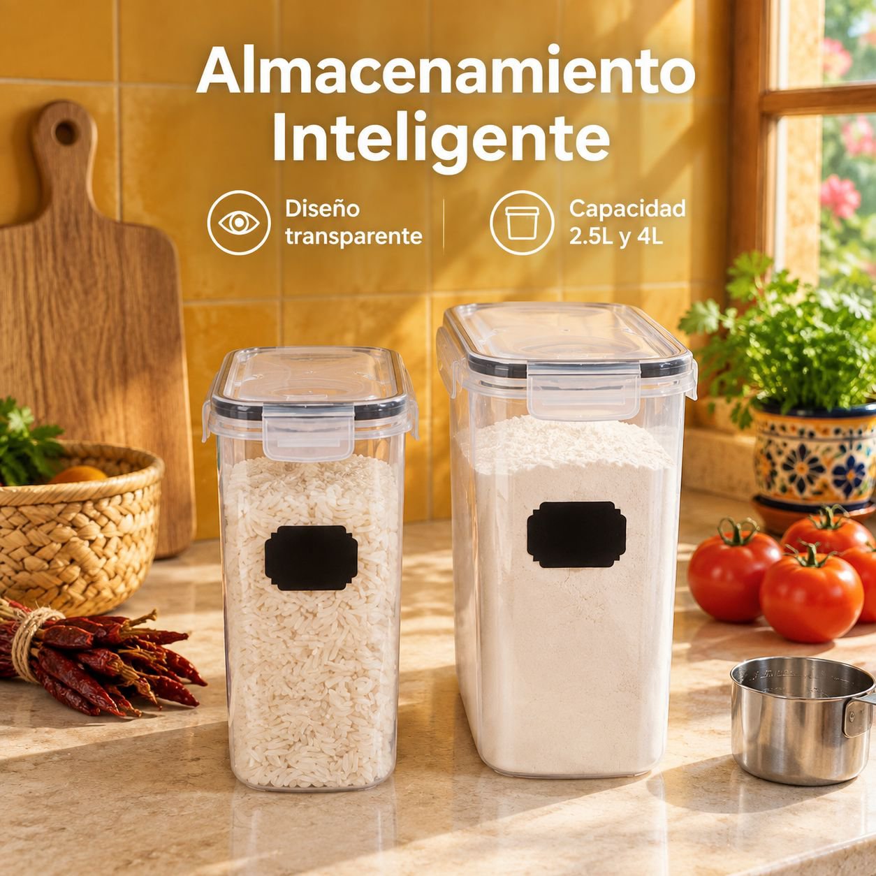 Contenedor Hermético para Arroz y Harina 2.5L 4L para Cocina