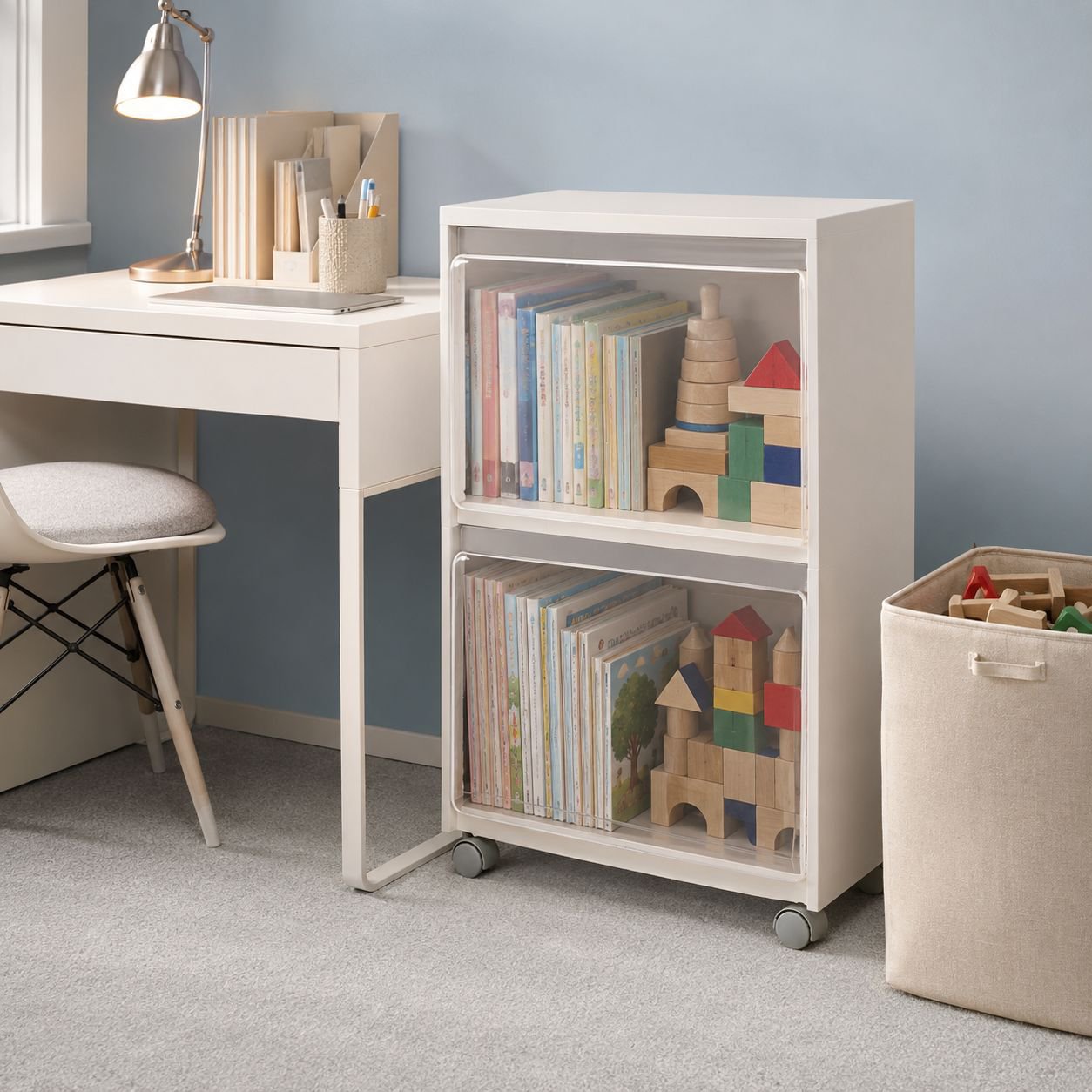 Rolling toy storage box for easy mobility
