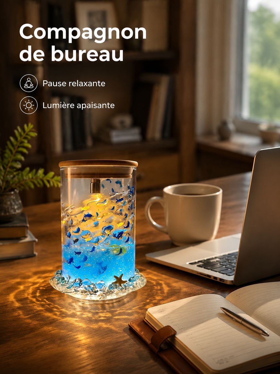 Veilleuse lumineuse apaisante bleue avec petits poissons flottants