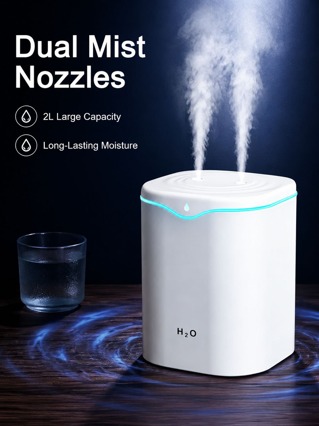 2L Dual Nozzle Silent Humidifier for Home and Office Desktop Air Humidification