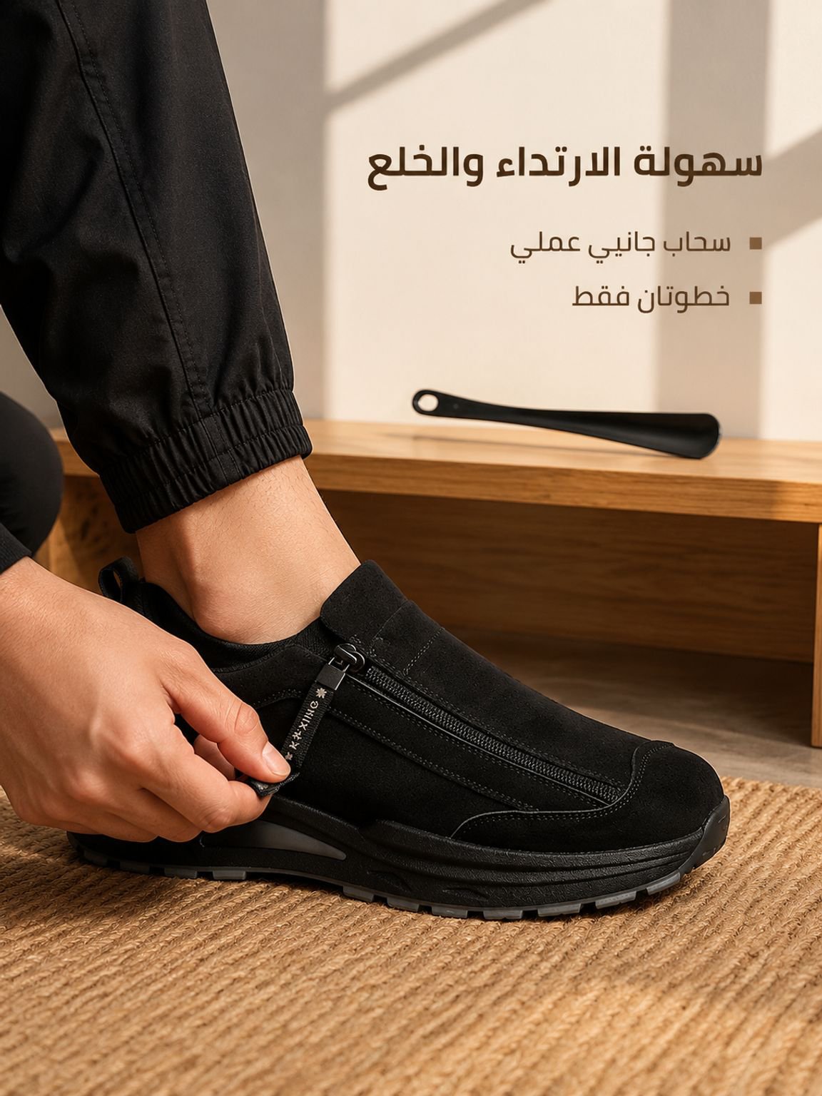 （تصميم بسحاب لسهولة الارتداء والخلع）حذاء رياضي رجالي بنعل مرن وسحاب جانبي