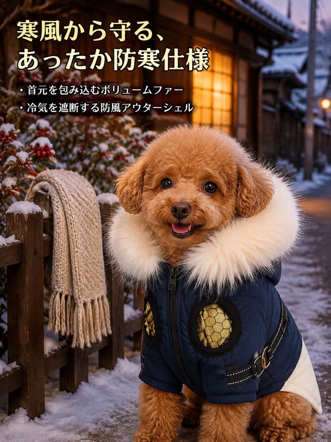 ペット用 冬用フリース中小型犬パディング防風ジャケット（フード付き）