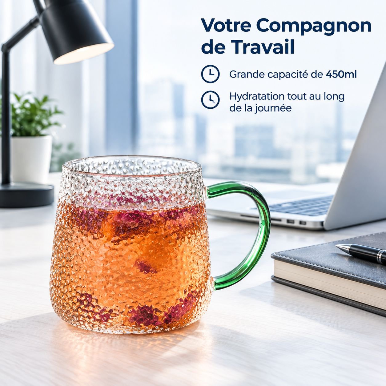 Tasse à thé en verre borosilicate texturé