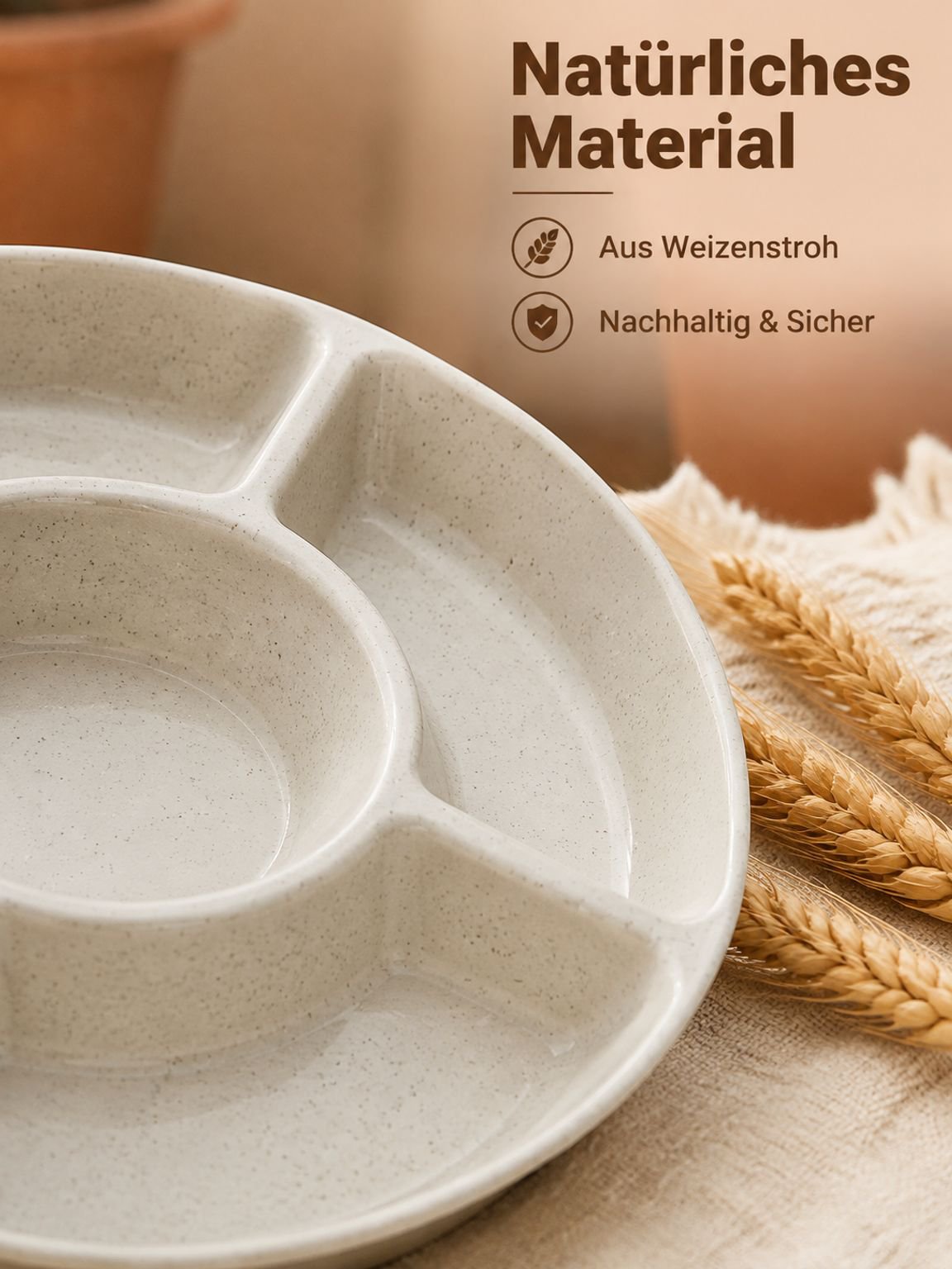 Weizenstroh-Snackteller, 6-geteilte Obst- und Speiseteller