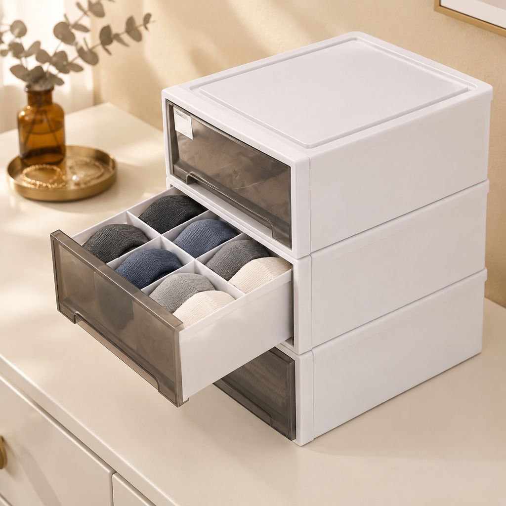 Organizador de cajones de plástico para dormitorio, ideal para guardar calcetines y ropa interior