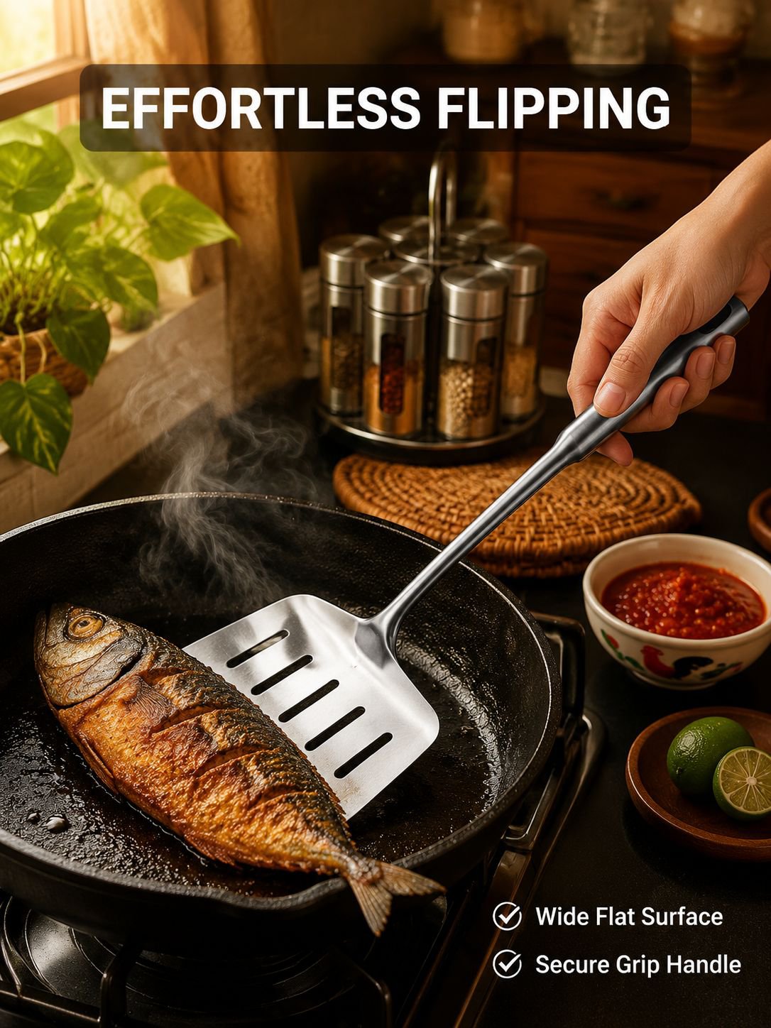 Multi-functional stainless steel spatula