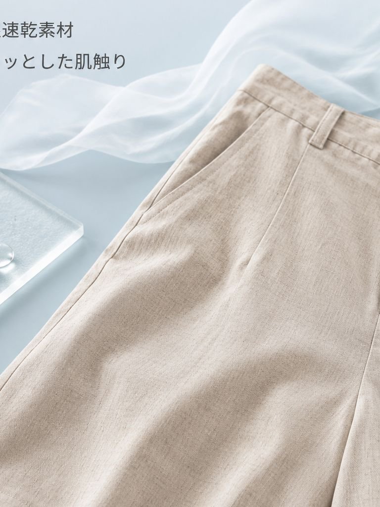 夏用スリムストレートリネン混紡レディースショートパンツ