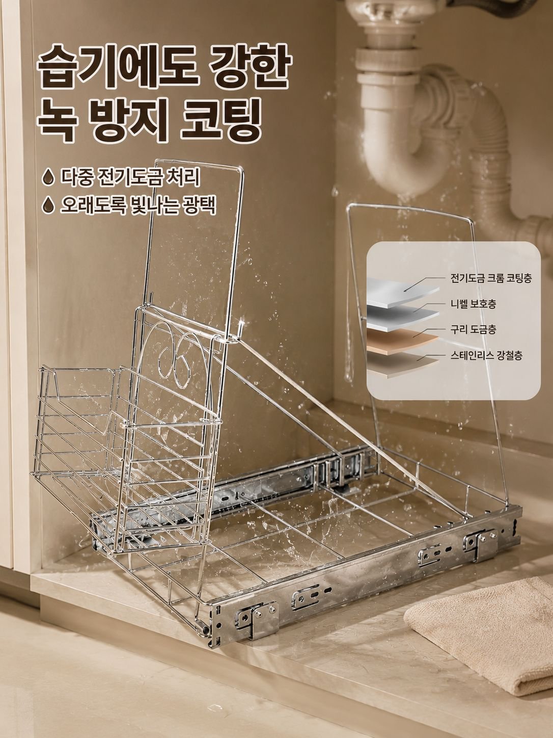 공간을 절약하는 하강식 쓰레기통 기능