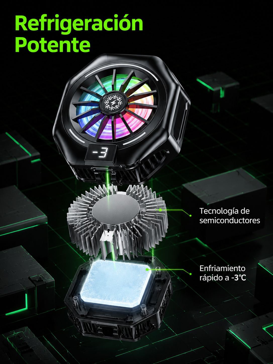 Accesorio de enfriamiento para smartphone con pantalla LED