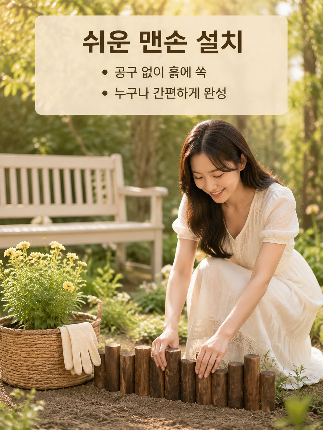 자연스러운 디자인의 목재 화단 울타리