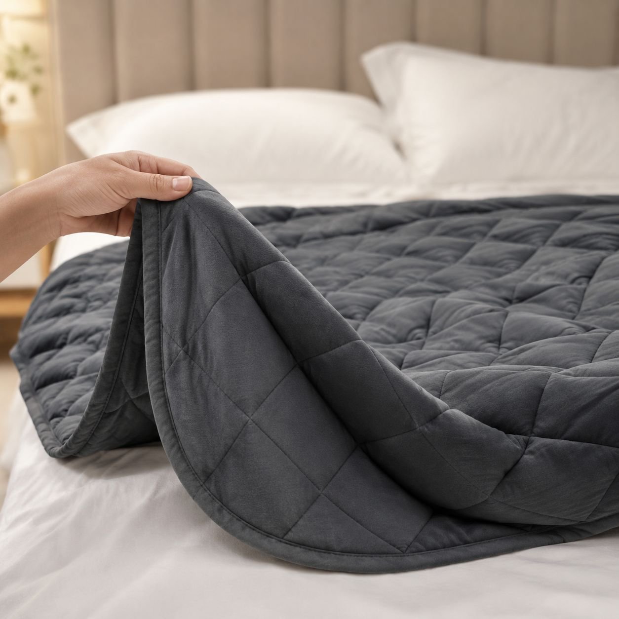 Home sofa with European gravity quilt draped