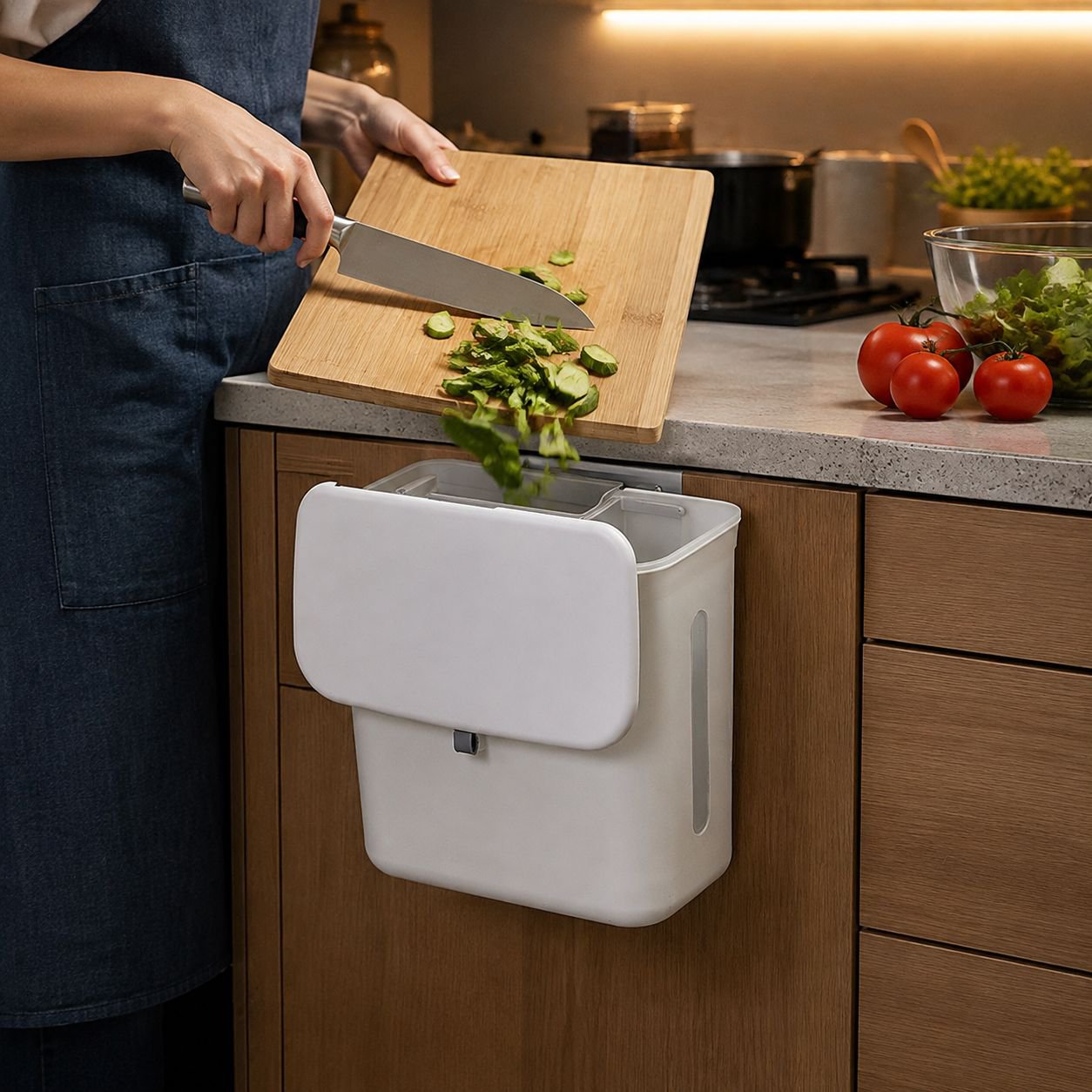 Cubo de basura colgante para puerta de gabinete de cocina, separación seco-húmedo, tapa deslizante