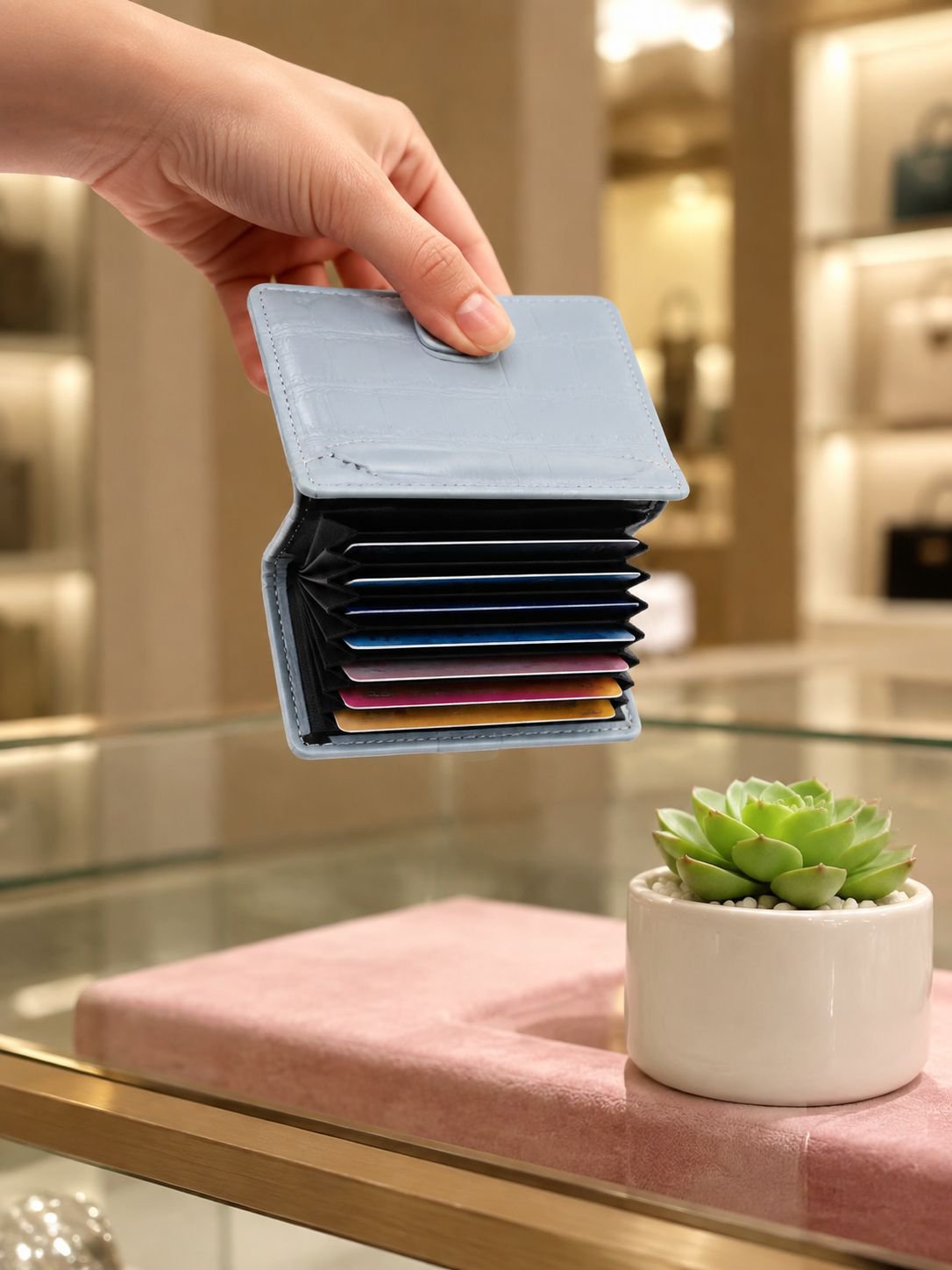Minimalistische Damengeldbörse mit Krokodilmuster