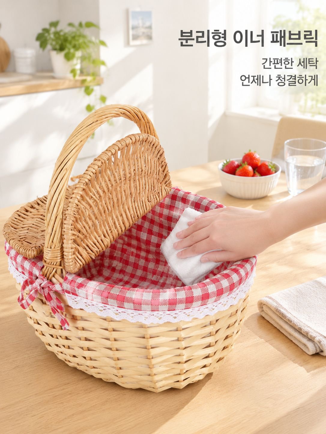 엮어 만든 피크닉 바구니