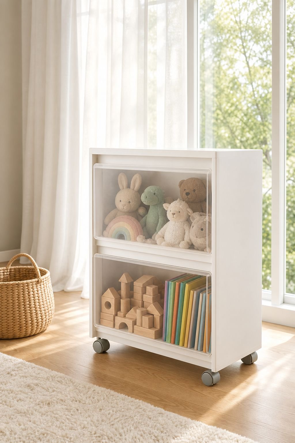Durable storage cabinet with smooth wheels