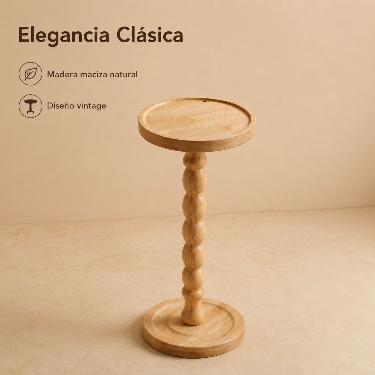 Mesa auxiliar redonda de madera maciza