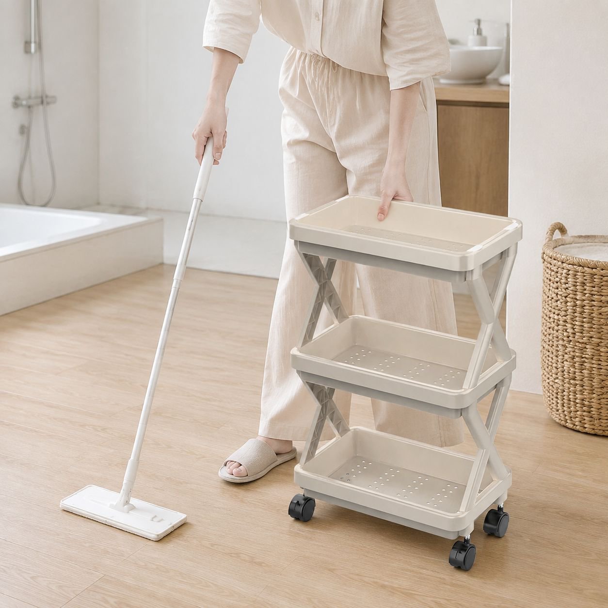 掃除用具をまとめて収納している様子