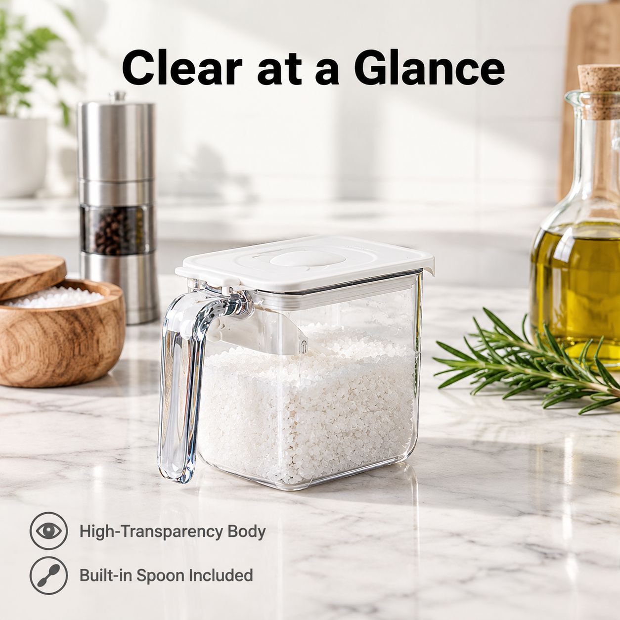 Japanese Style Moisture-Proof Seasoning Box with Spoon Stackable Salt Spice Jar