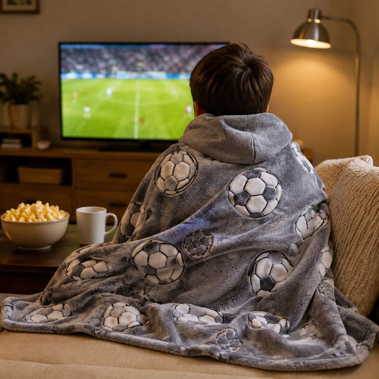 Glow-in-the-dark soccer ball blanket, suitable for home