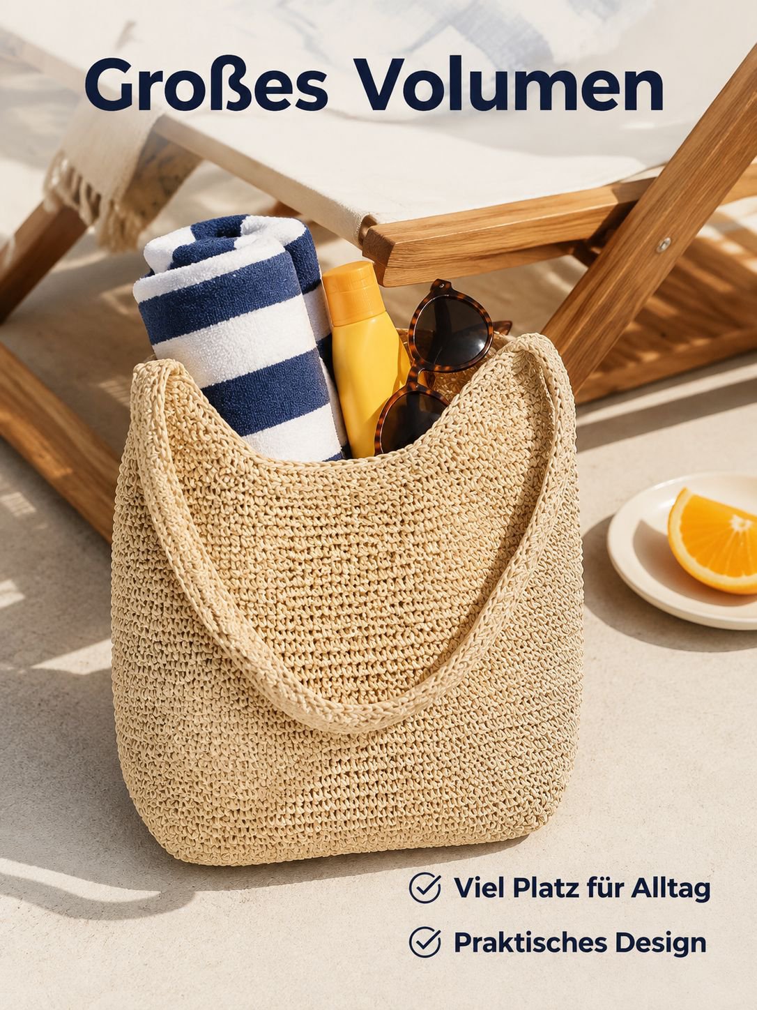 Handgefertigte gehäkelte Schultertasche, Strandtasche im Boho-Stil