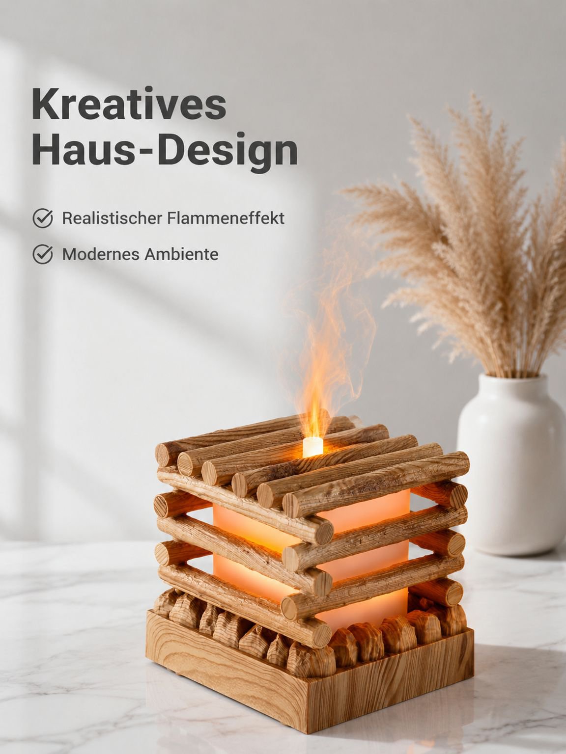 Kreativer Holzhaus-Flammen-Luftbefeuchter, USB-Aromadiffusor für den Schreibtisch
