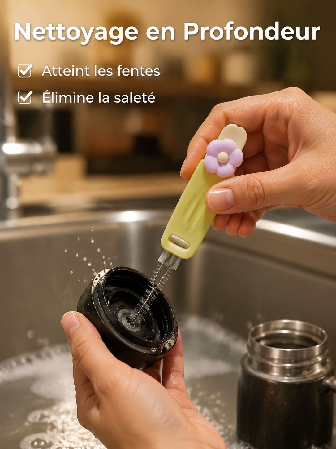 Brosse multifonction 3-en-1 pour couvercle de tasse, adaptée aux biberons et gobelets