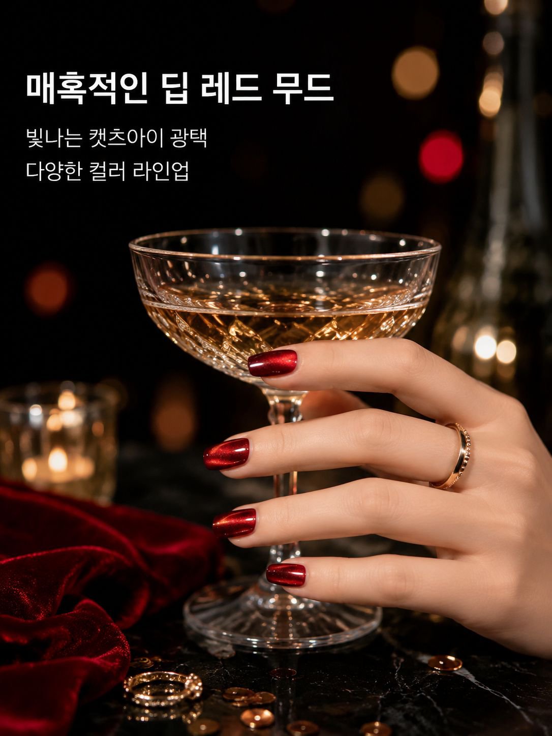 새틴 유화 유리 구슬 캣츠 아이 매니큐어가 유행입니다.