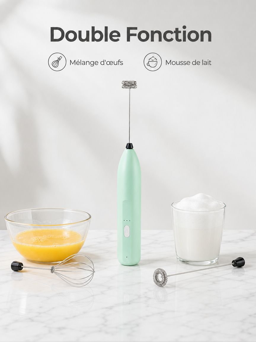 Batteur électrique rechargeable sans fil mousseur à lait multifonction pour usage domestique