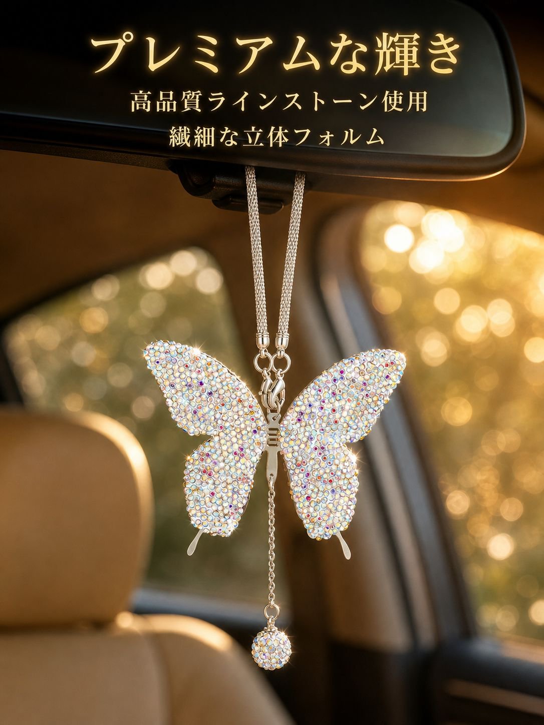 車載ミラー蝶装飾ペンダント