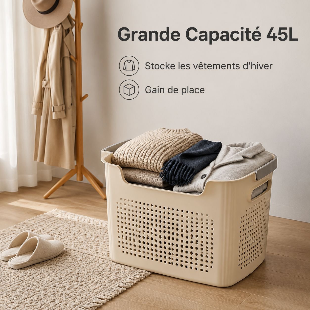Panier à linge ventilé avec poignées