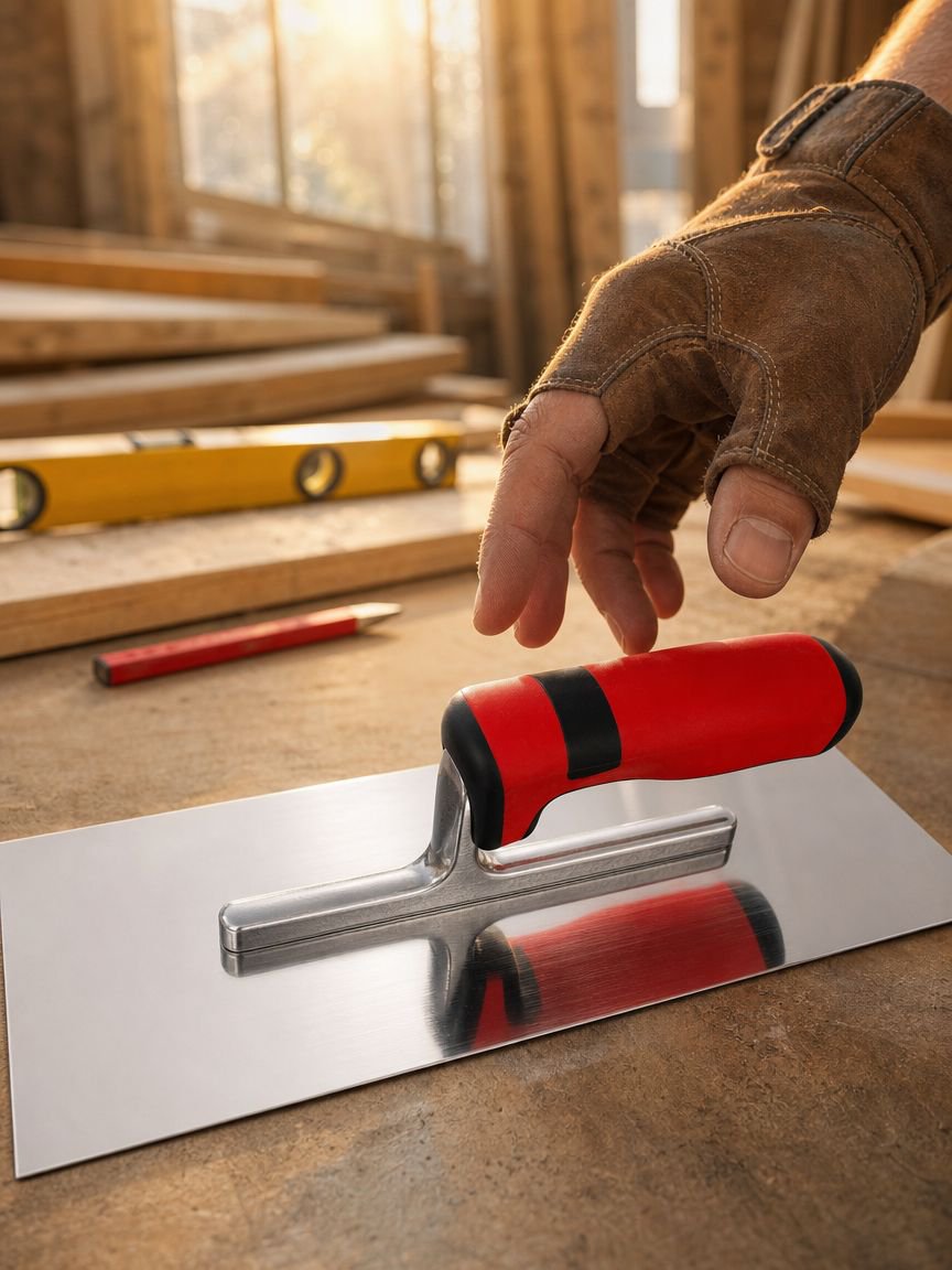 Maurermesser beim Schneiden von Baumaterial