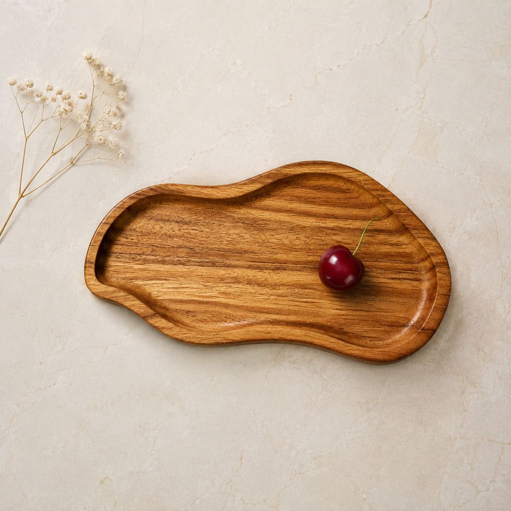 Durable wooden snack platter in kitchen setting