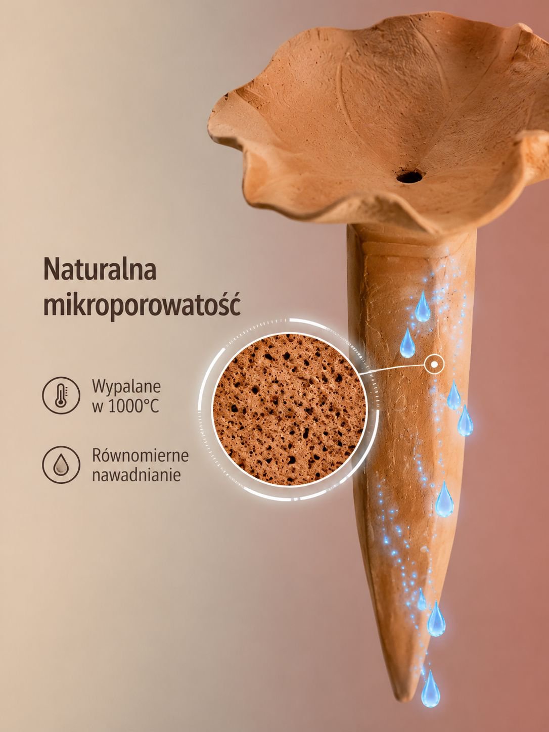 Naturalny system nawadniania z terakoty w doniczce