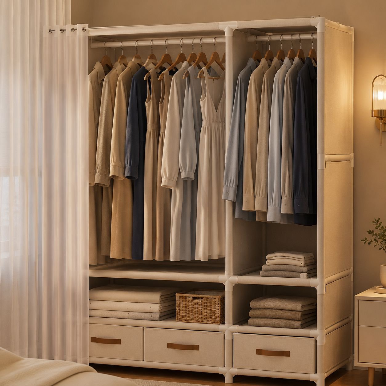 Sturdy and Durable Bedroom Wardrobe, Minimalist Floor Storage Rack, Suitable for Small Spaces