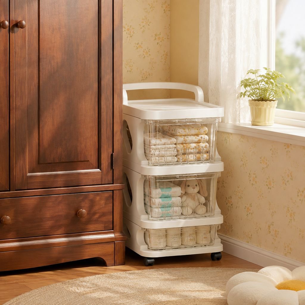 Multi-layer Baby Supplies Storage Cabinet Trolley Rack in nursery