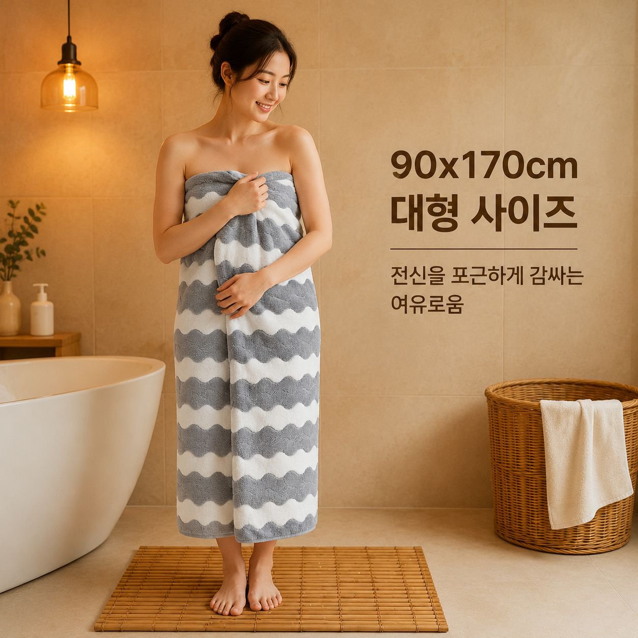 대형 두꺼운 컬러 스트라이프 흡수 목욕타월 90*170
