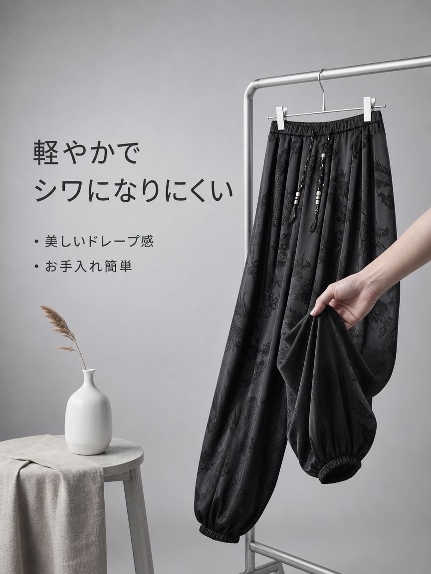 メンズゆったりアイスシルク九分丈パンツ