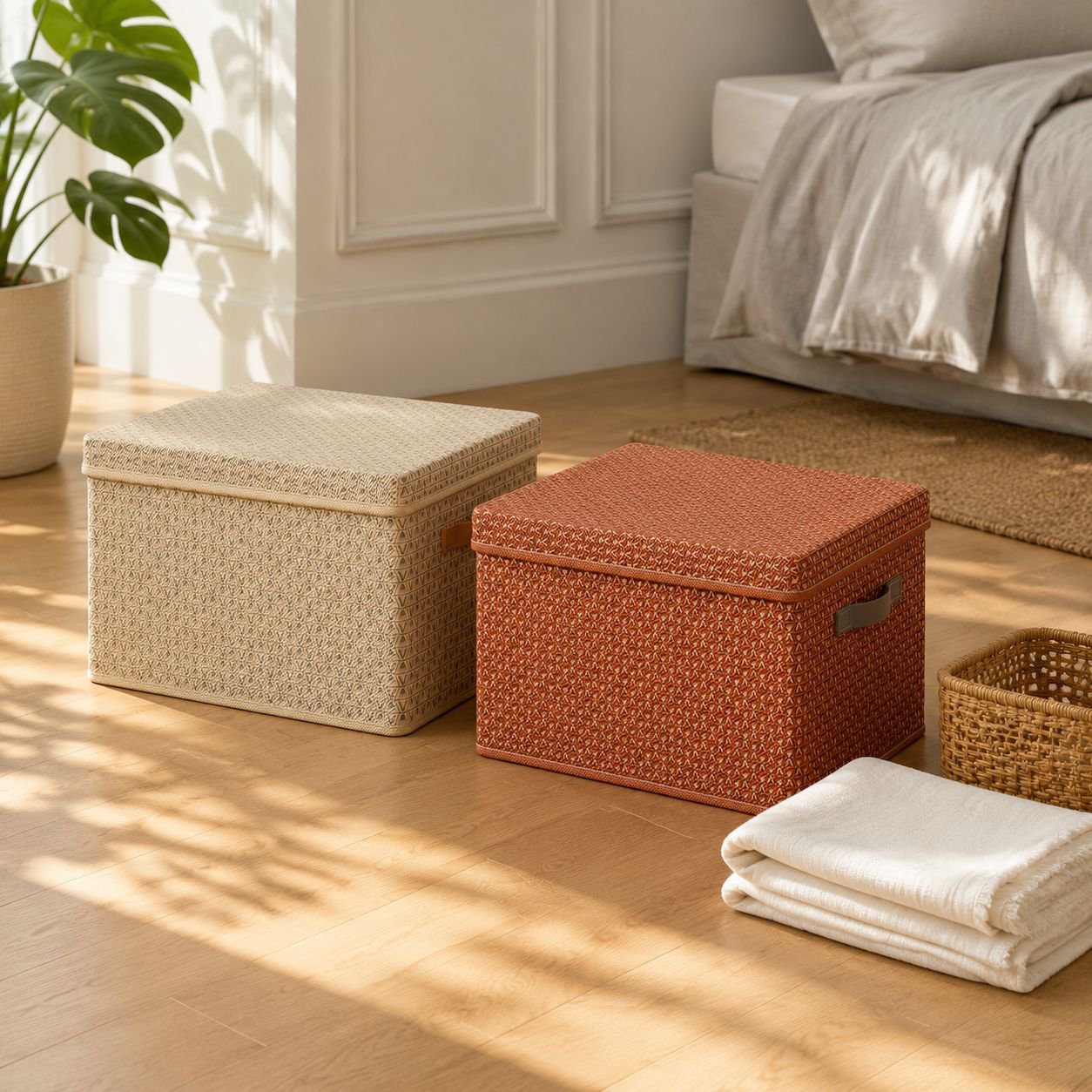 Boîte de rangement pliable avec couvercle pour pantalons et couettes