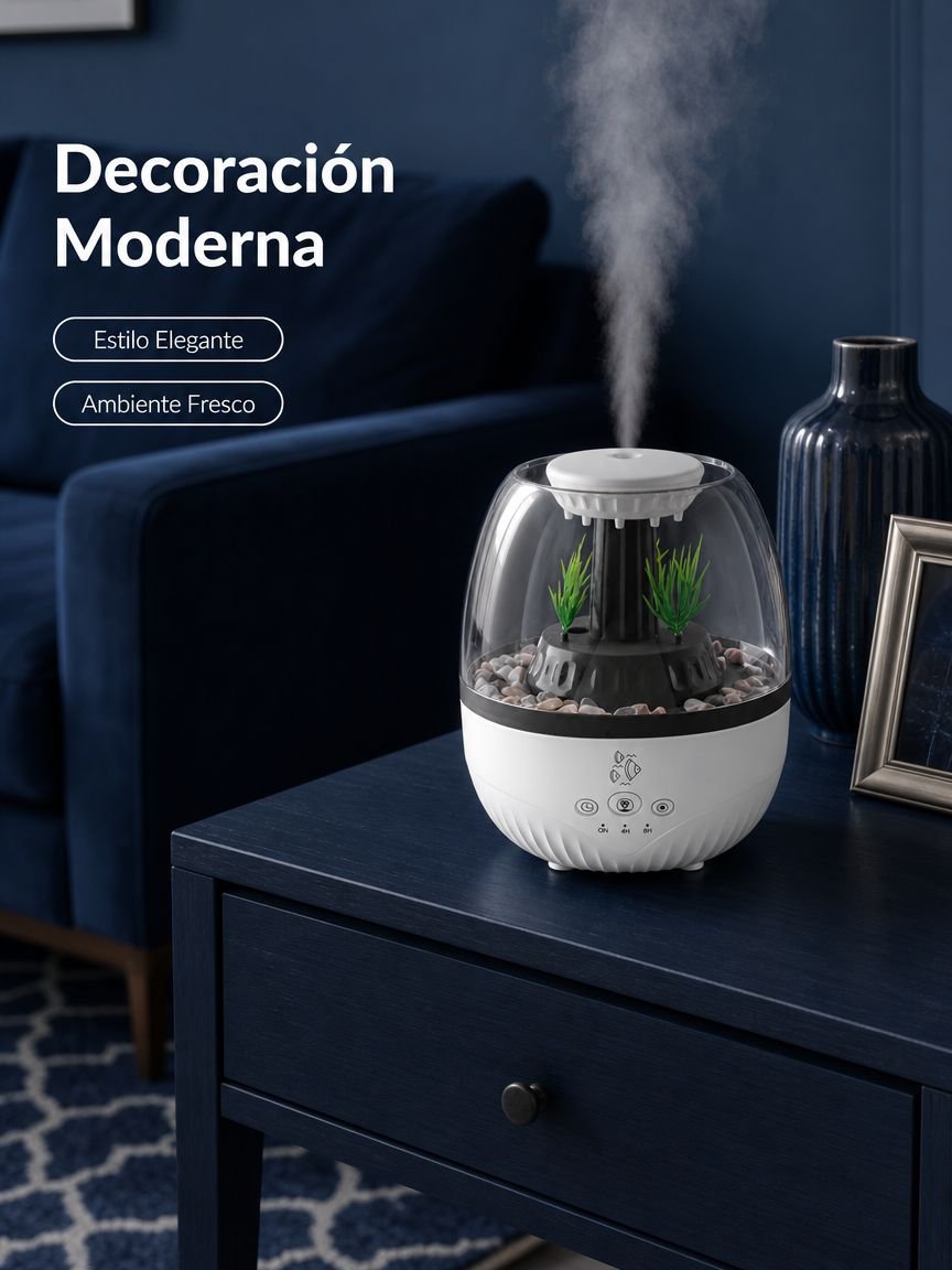 Humidificador aromático con forma de pecera, luz de siete colores, silencioso