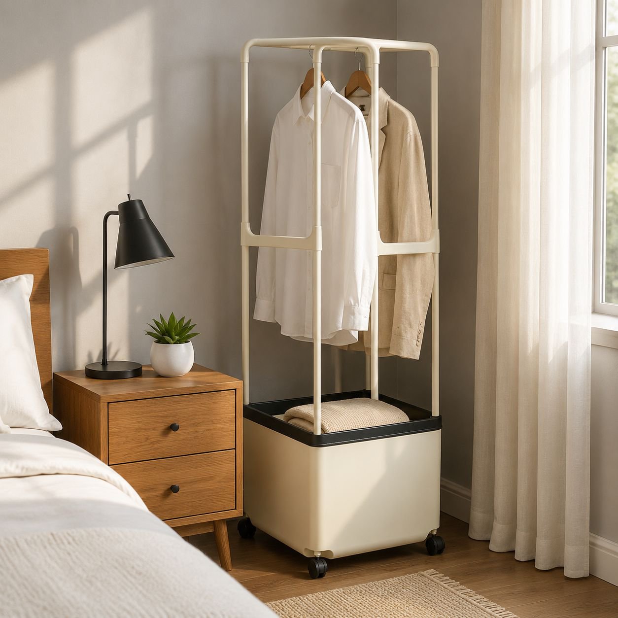 Rolling Bedside Clothing Organizer Rack
