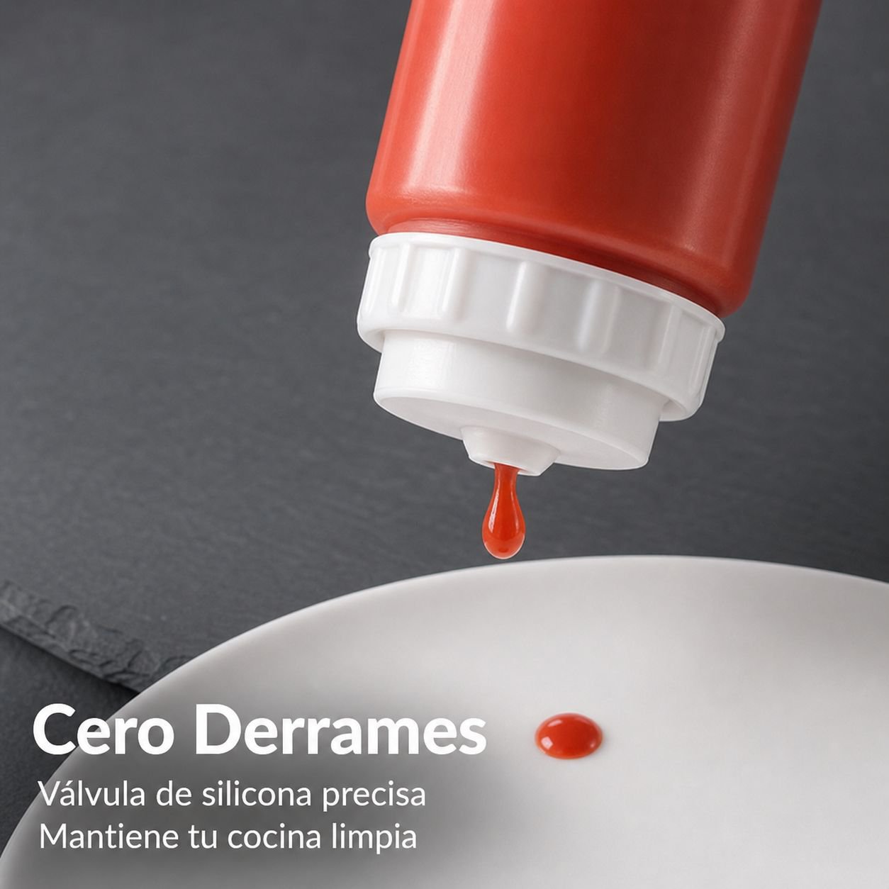 Botella para aderezos con doble pico para servir fácilmente